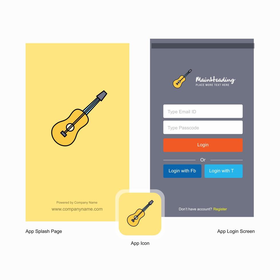 tela inicial da guitarra da empresa e design da página de login com modelo de logotipo modelo de negócios on-line móvel vetor