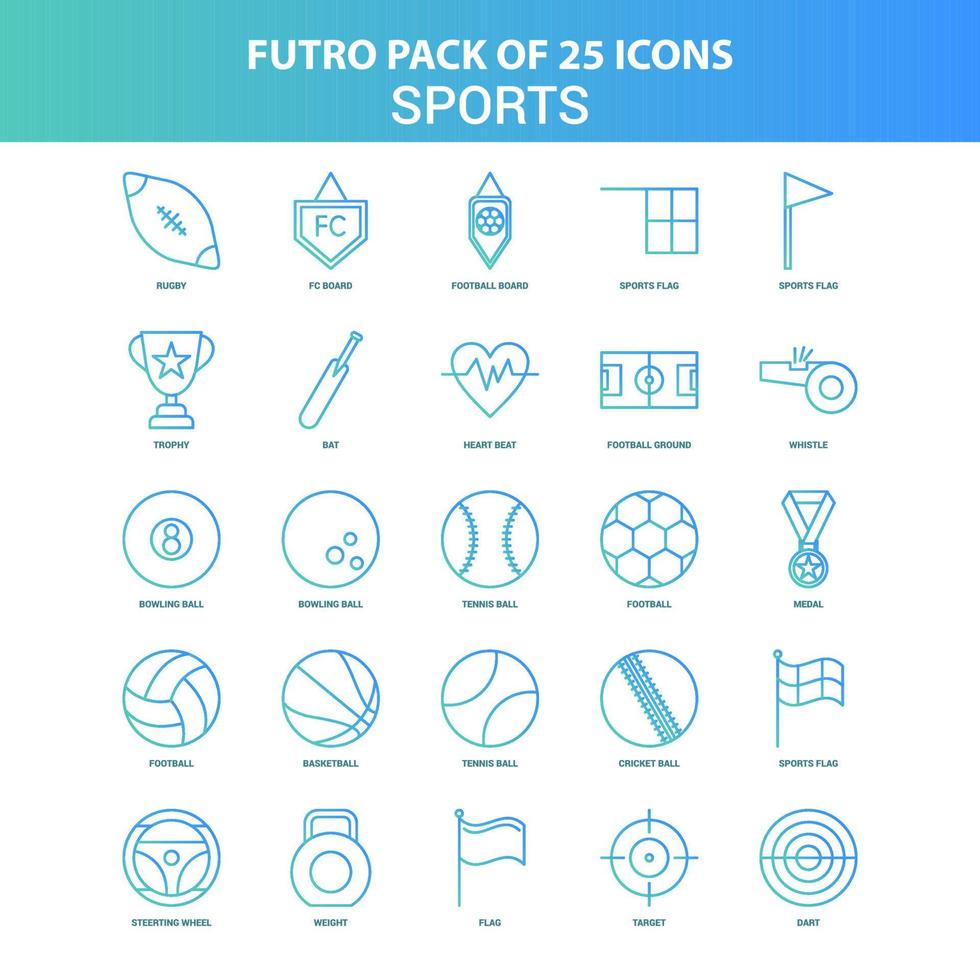25 pacotes de ícones esportivos futuro verdes e azuis vetor