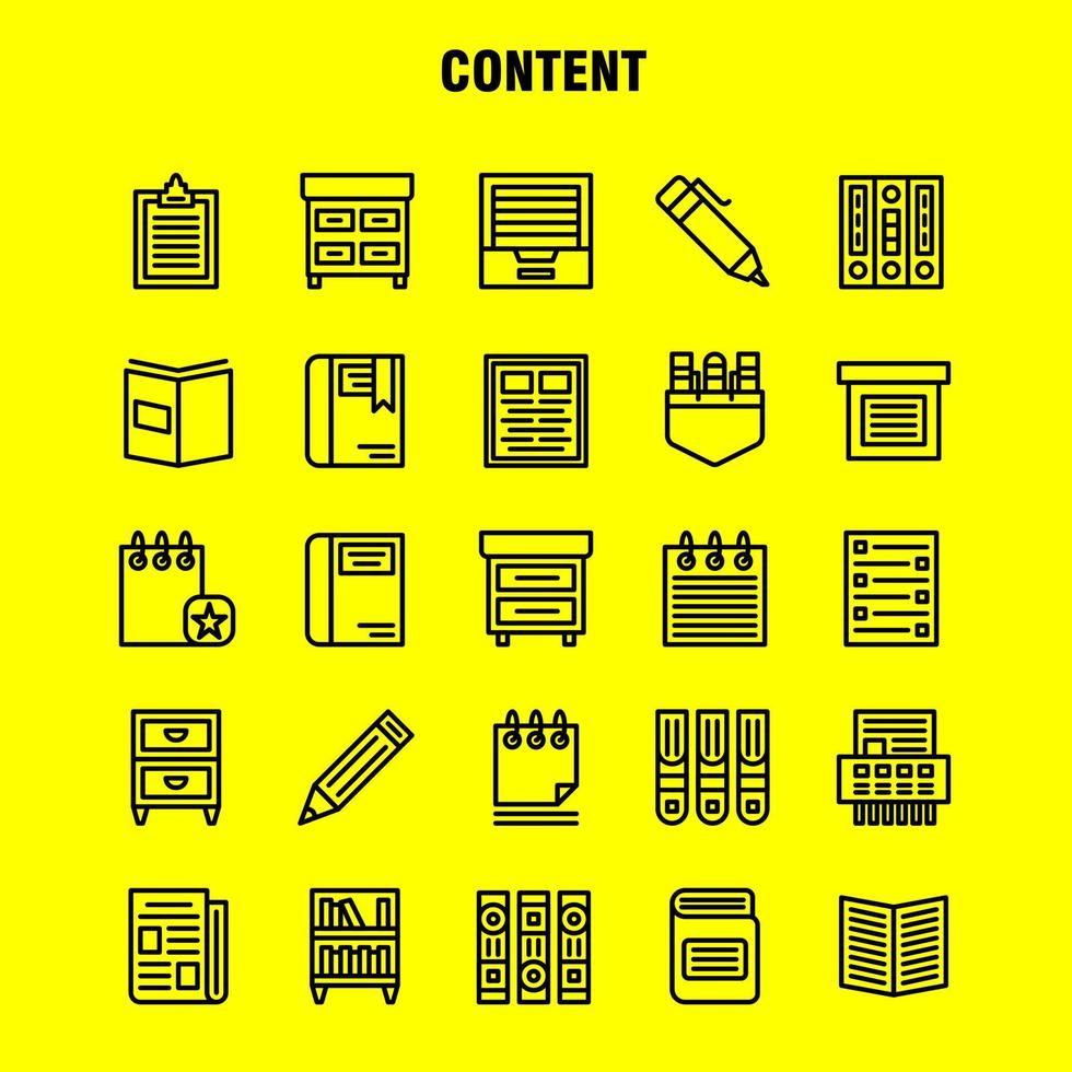 pacote de ícones de linha de conteúdo para designers e desenvolvedores ícones de canetas de conteúdo de conteúdo de livro de livro vetor de conteúdo de bolso