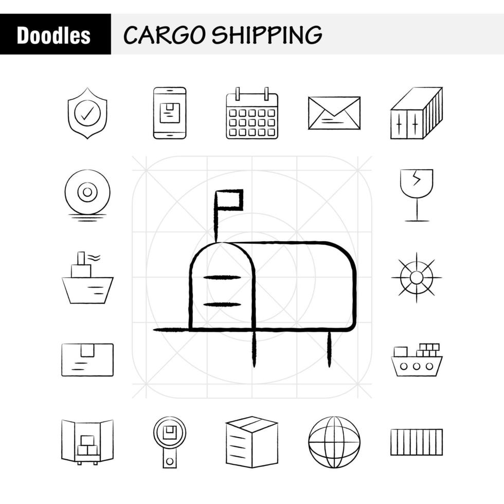 transporte de carga ícone desenhado à mão para impressão na web e kit uxui móvel, como escudo, entrega de segurança de carga, vetor de pacote de pictograma de caixa de carga de célula móvel