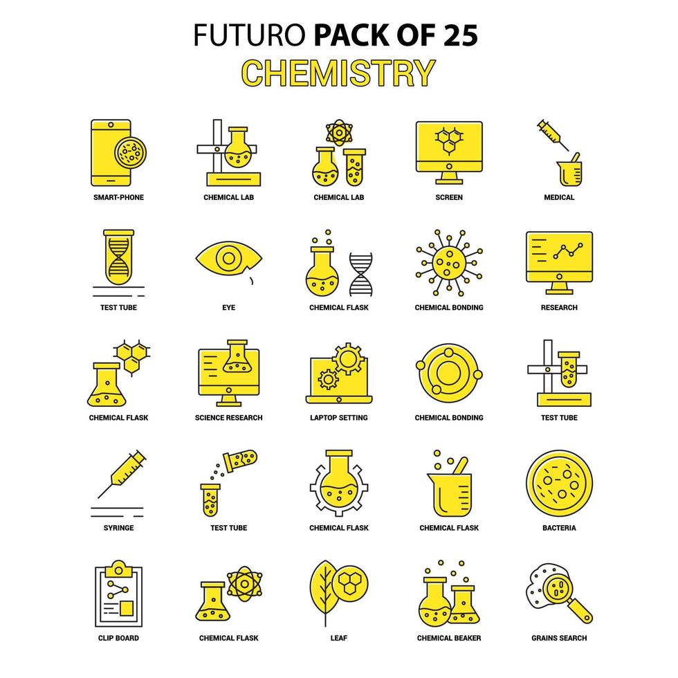 conjunto de ícones de química futuro amarelo pacote de ícones de design mais recente vetor