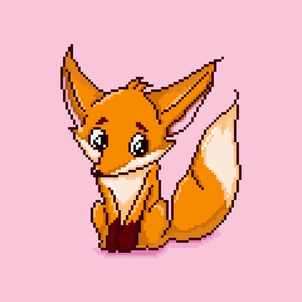 raposa bonito e engraçado dos desenhos animados no fundo rosa. estilo de pixel art. design de vetor isolado com raposa.