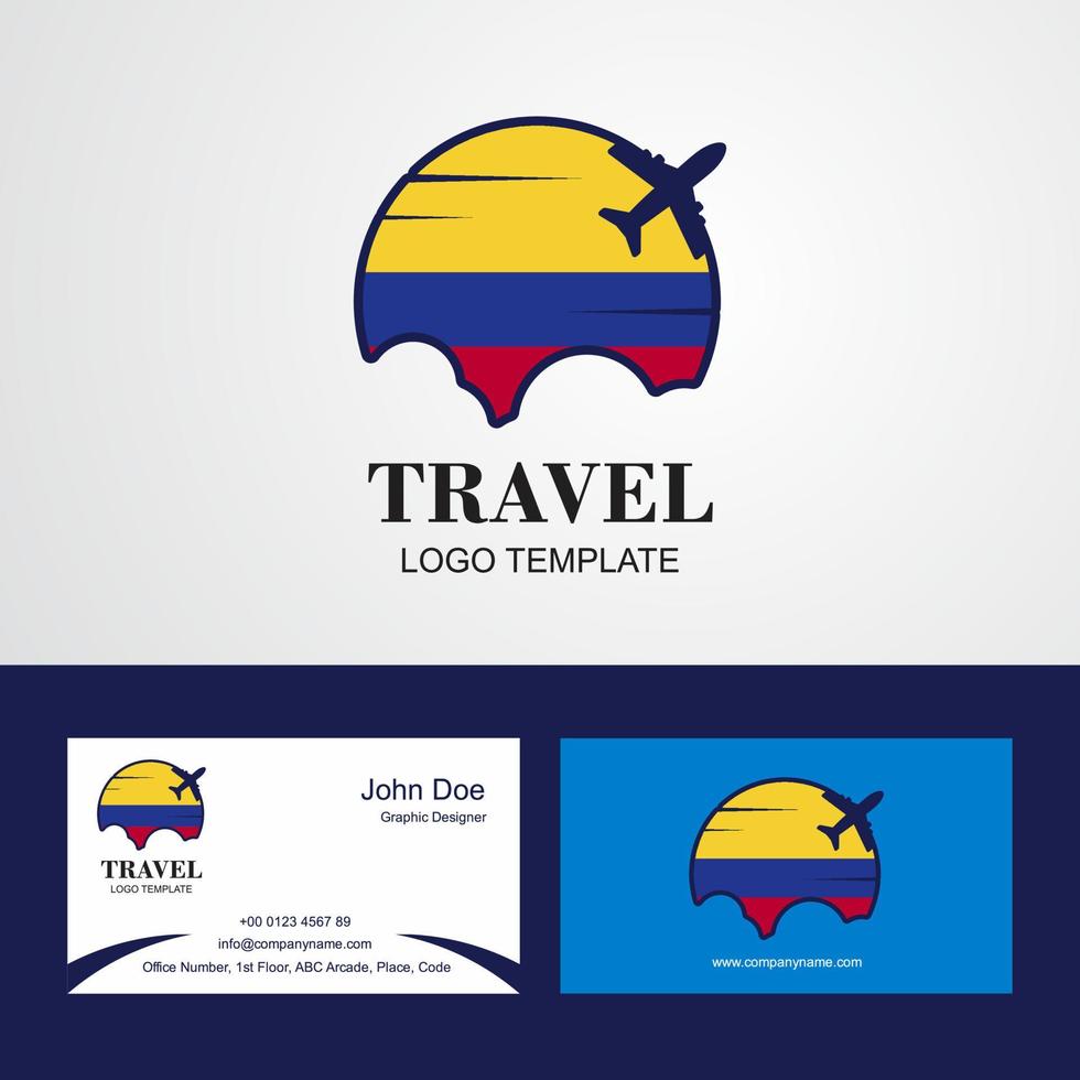 logotipo da bandeira da colômbia de viagem e design de cartão de visita vetor