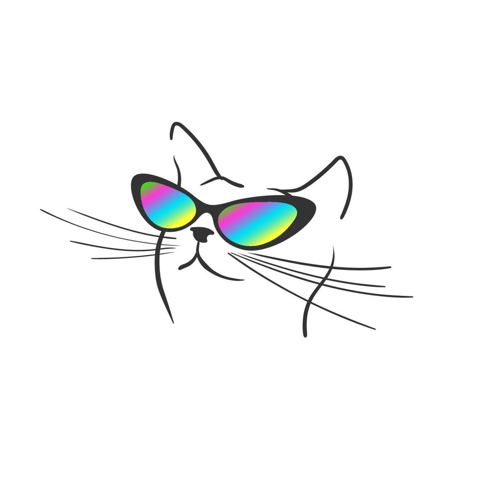 gato na moda. rabisco gato. ilustração de estilo de moda. gato desenhado à mão com óculos de sol. ilustração vetorial vetor