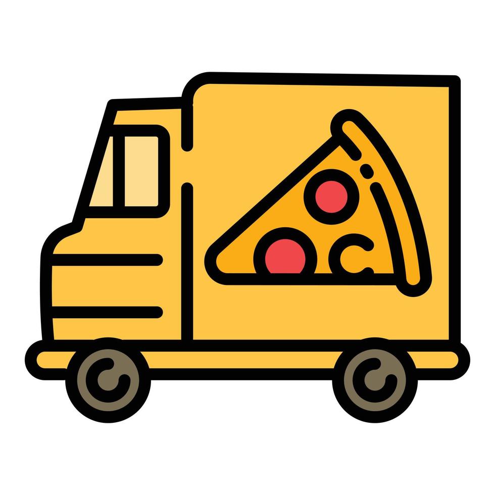 ícone de caminhão de comida de pizza, estilo de estrutura de tópicos vetor