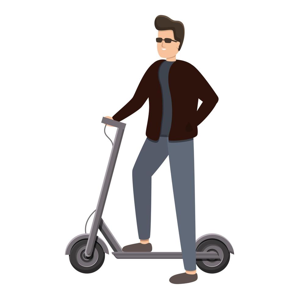 ícone de scooter elétrico de menino da moda, estilo cartoon vetor