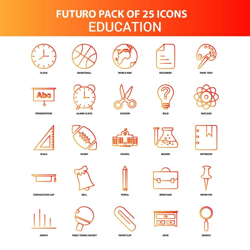 conjunto de ícones de educação laranja futuro 25 vetor