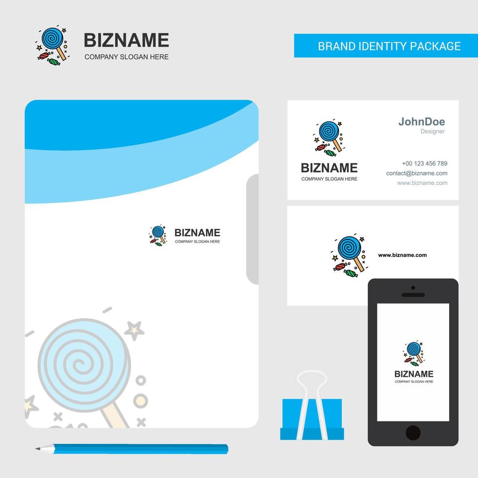 cartão de visita de capa de arquivo de logotipo de negócios de doces e ilustração em vetor de design de aplicativo móvel