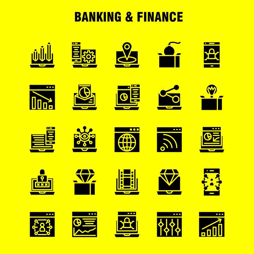 pacote de ícones de glifo sólido bancário para designers e desenvolvedores ícones de banco bancário internet internet banking vetor de bloqueio de segurança de laptop