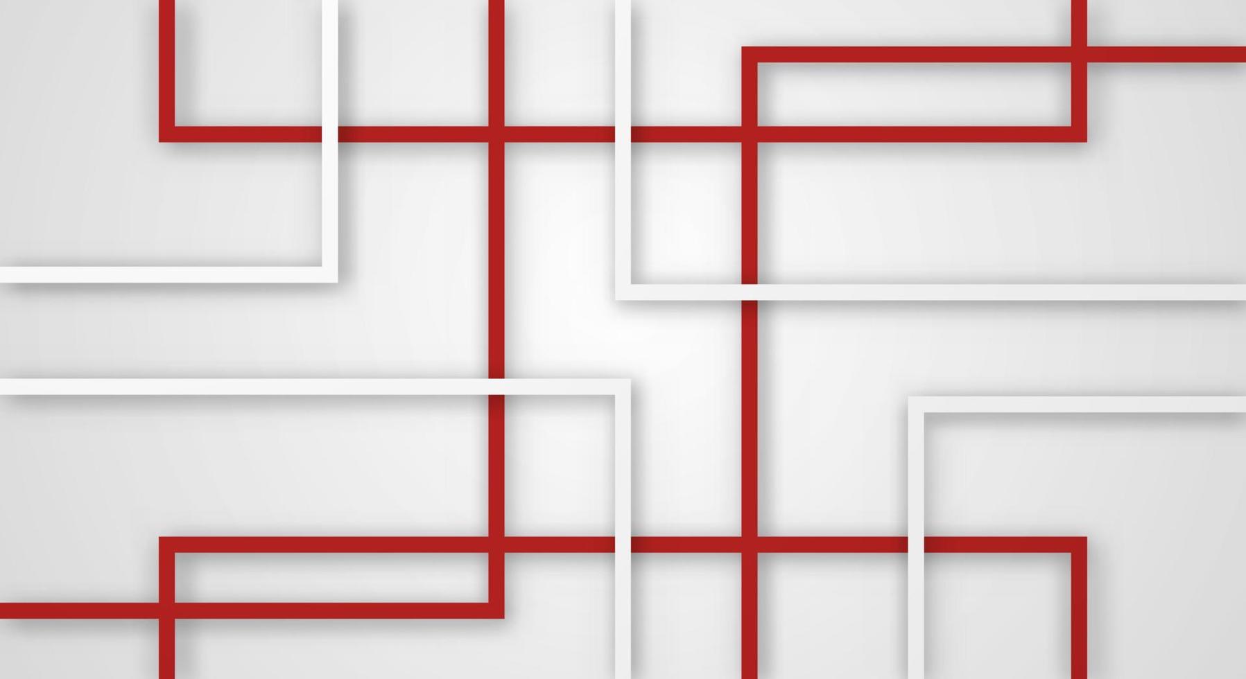 linhas de corte de papel de linhas geométricas quadradas 3d abstratas com padrão de decoração realista de cores vermelhas e brancas vetor
