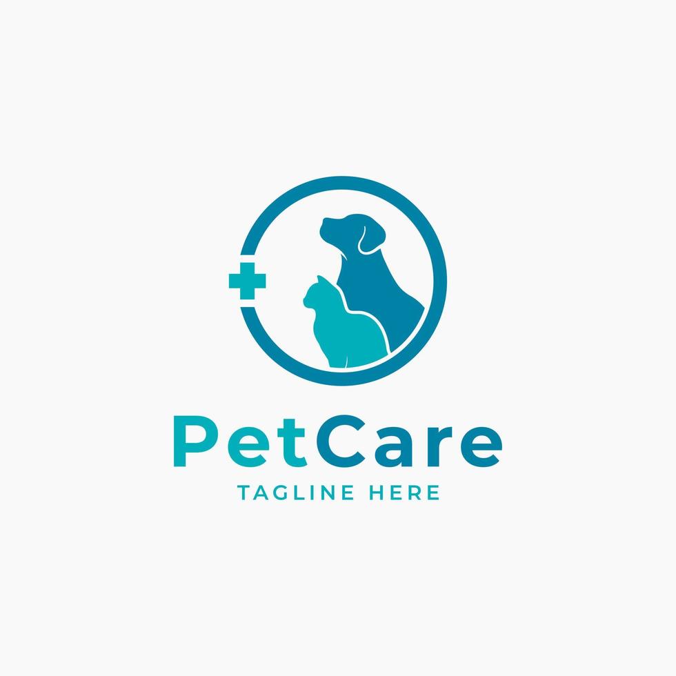 logotipo animal da loja de cuidados com animais de estimação com símbolo de silhueta de cachorro e gato para loja, clínica veterinária, hospital, abrigo, serviços empresariais vetor