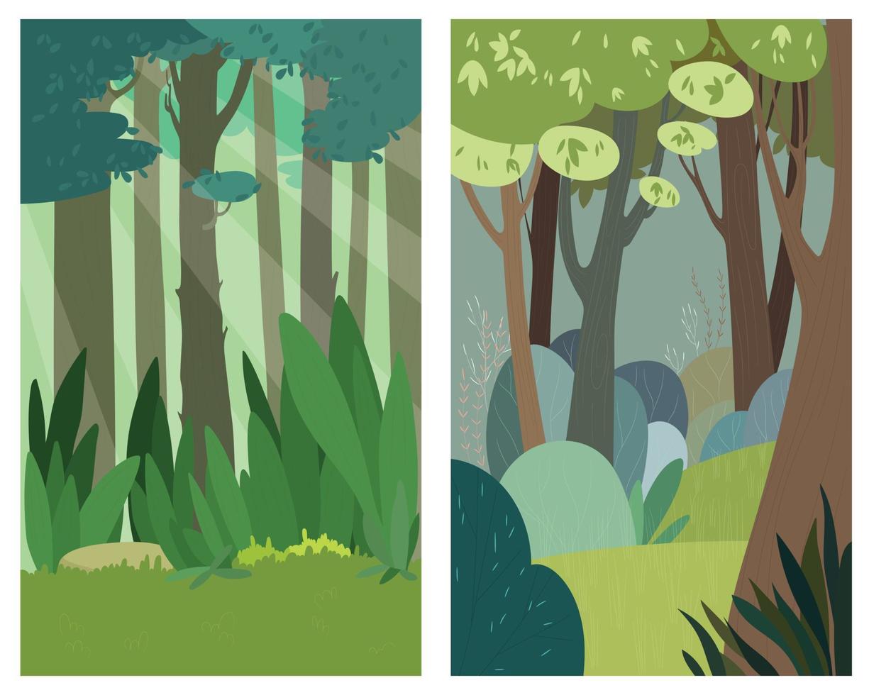 vetor de paisagem de duas florestas. adequado para plano de fundo, página de destino. vista das árvores na floresta