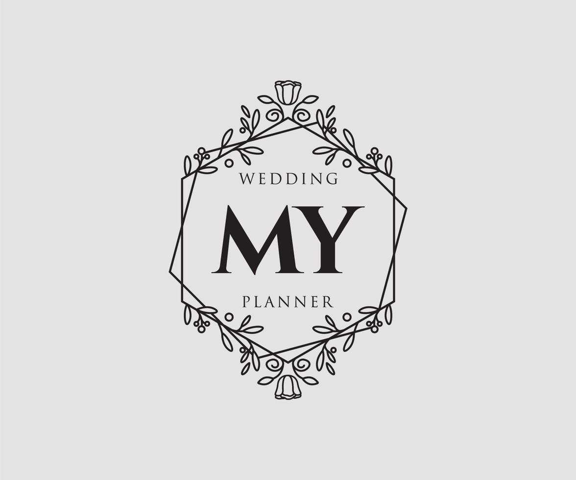 minha coleção de logotipos de monograma de casamento de carta inicial, modelos modernos minimalistas e florais desenhados à mão para cartões de convite, salve a data, identidade elegante para restaurante, boutique, café em vetor