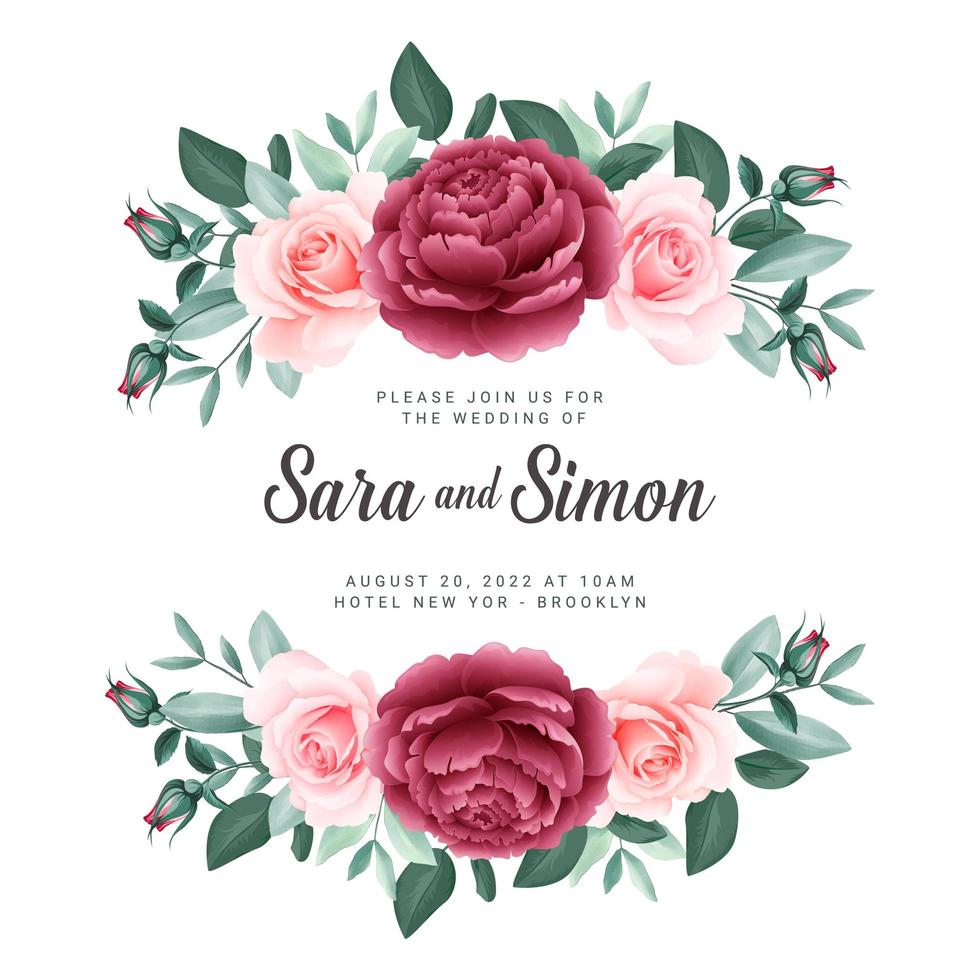 modelo de cartão de casamento de banner floral de rosas vetor