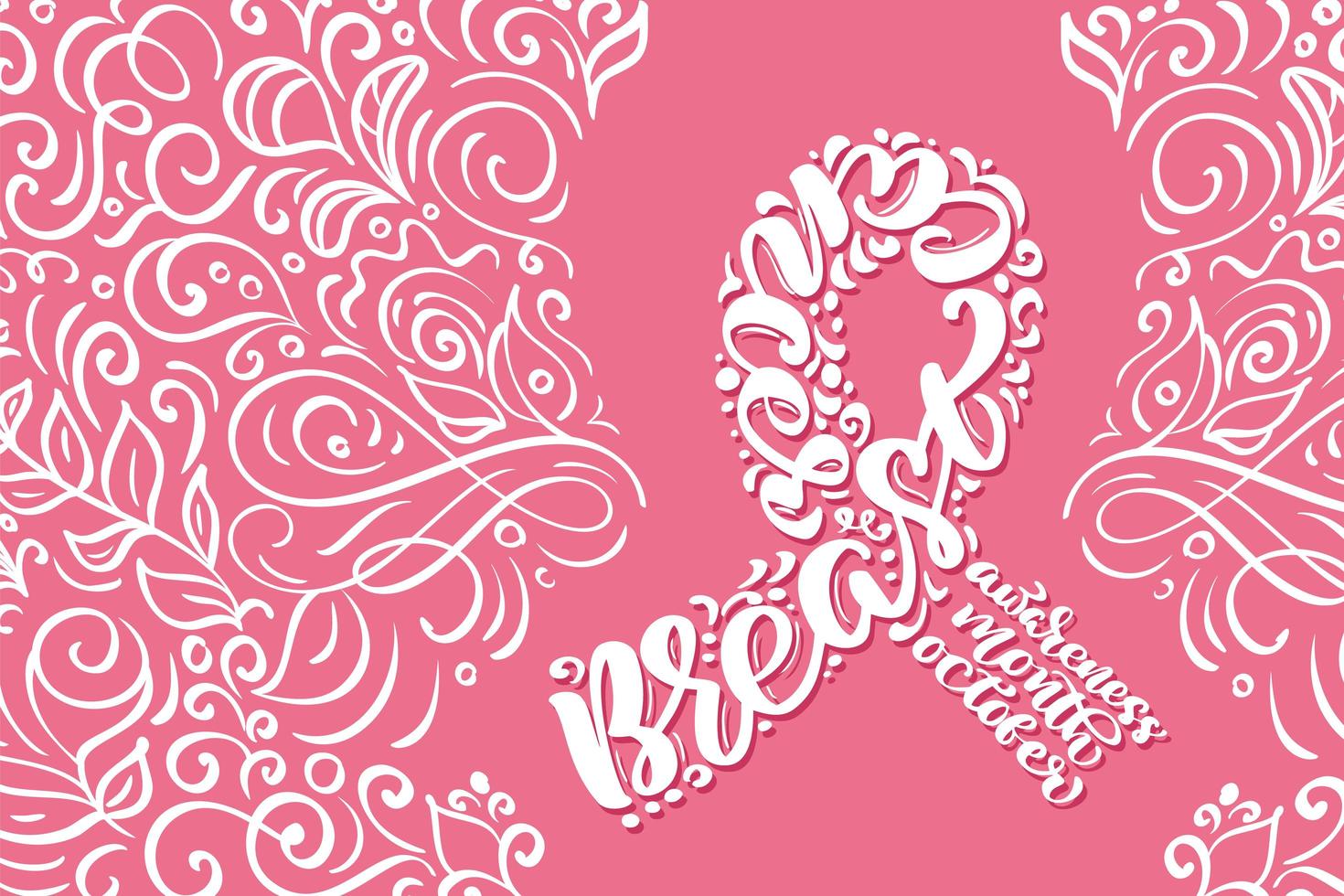 fita rosa estilizada com caligrafia de conscientização do câncer de mama vetor