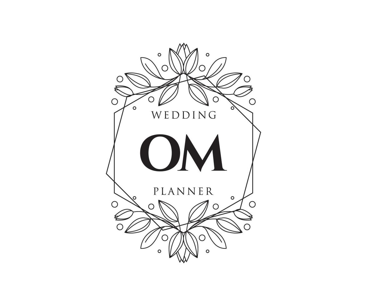 coleção de logotipos de monograma de casamento de letras iniciais om, modelos modernos minimalistas e florais desenhados à mão para cartões de convite, salve a data, identidade elegante para restaurante, boutique, café em vetor