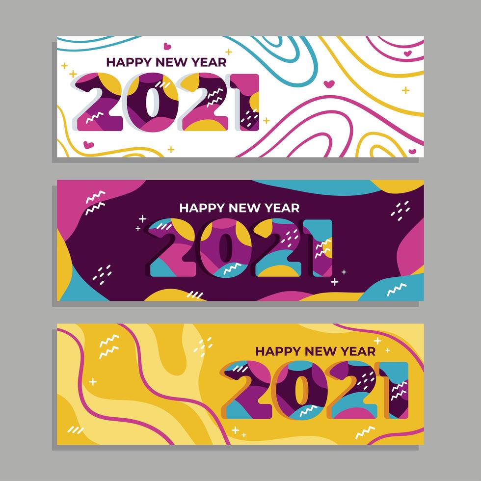 banners coloridos de feliz ano novo 2021 vetor