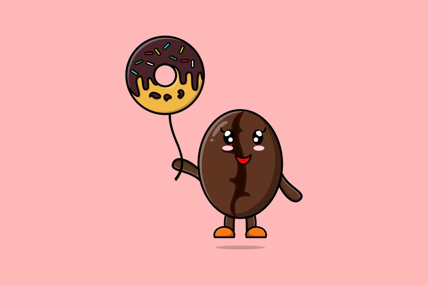 grãos de café bonitos dos desenhos animados flutuando com rosquinhas vetor