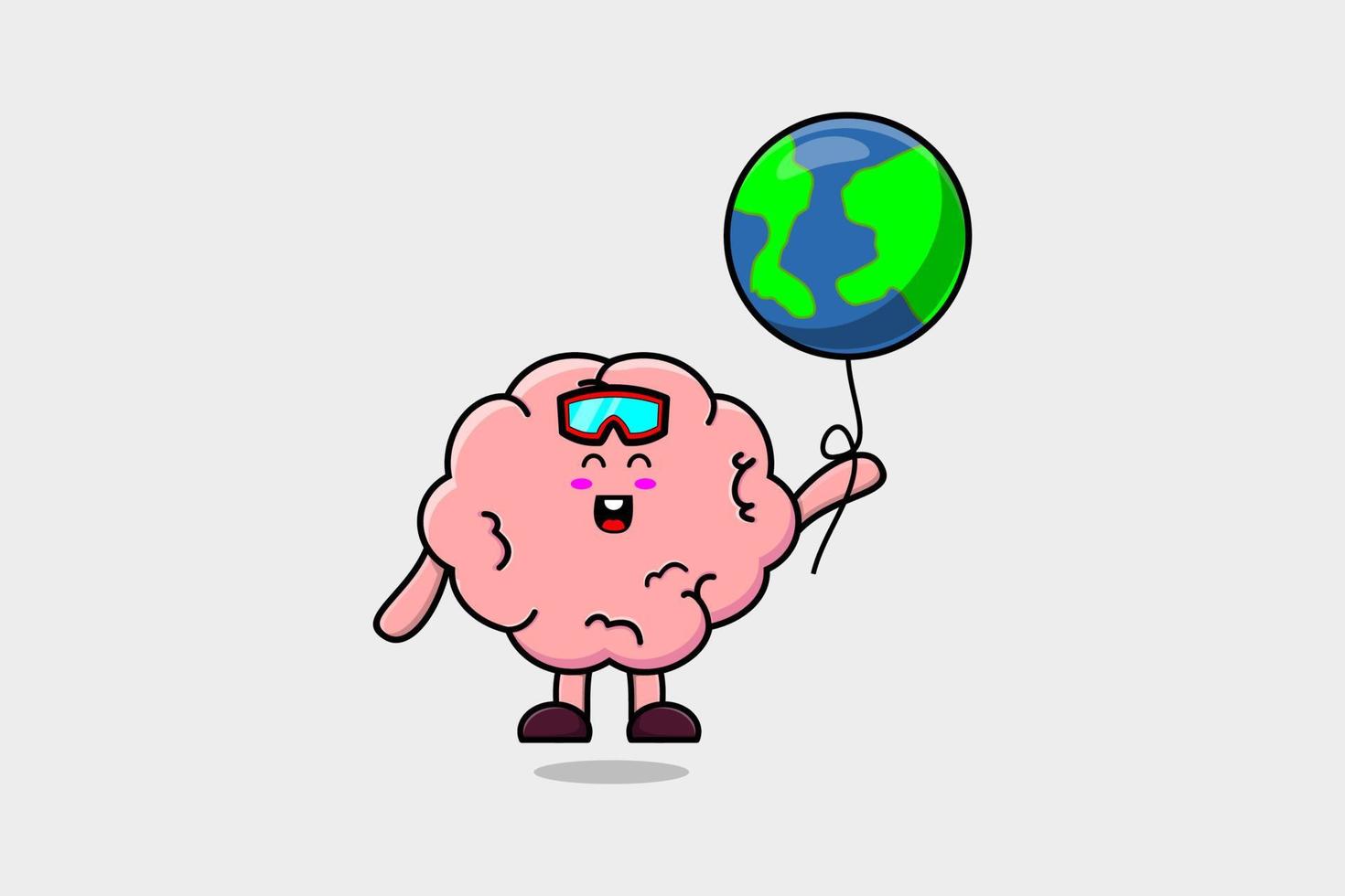 cérebro bonito dos desenhos animados flutuando com balão de terra vetor