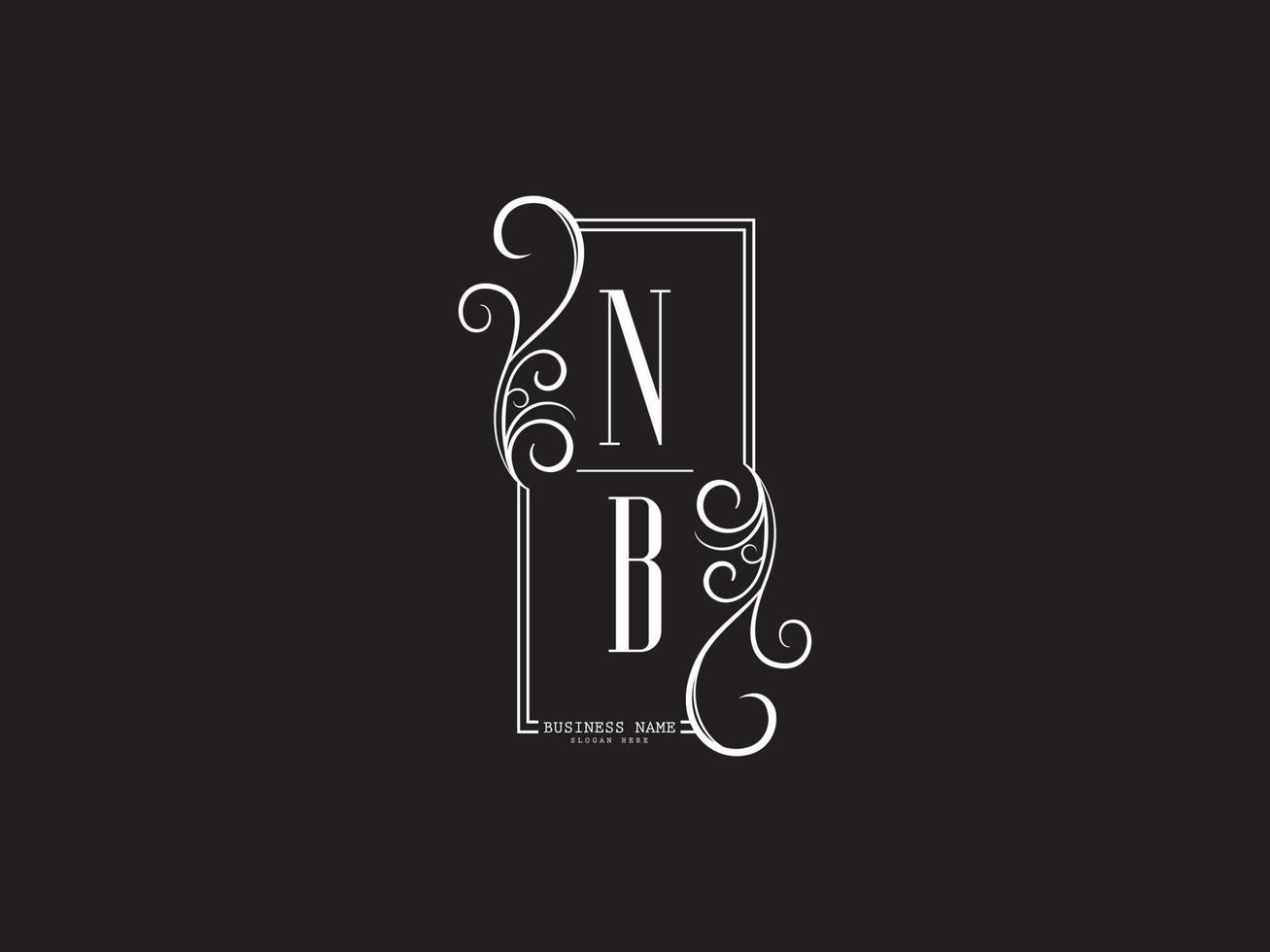 lindo logotipo de luxo nb, novo design de logotipo de letra branca preta nb bn vetor