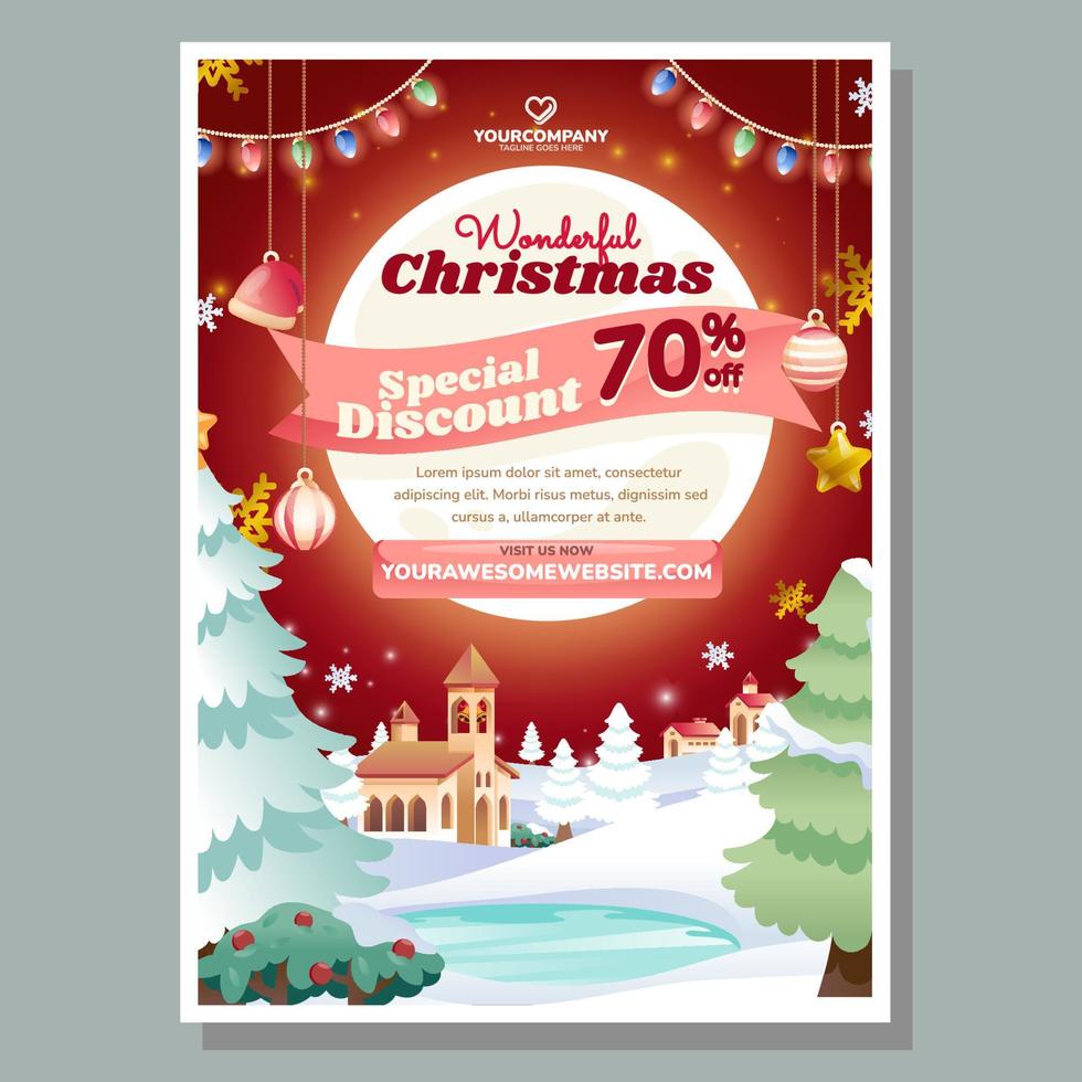 cartaz de desconto de venda de natal maravilhoso estrelado vetor