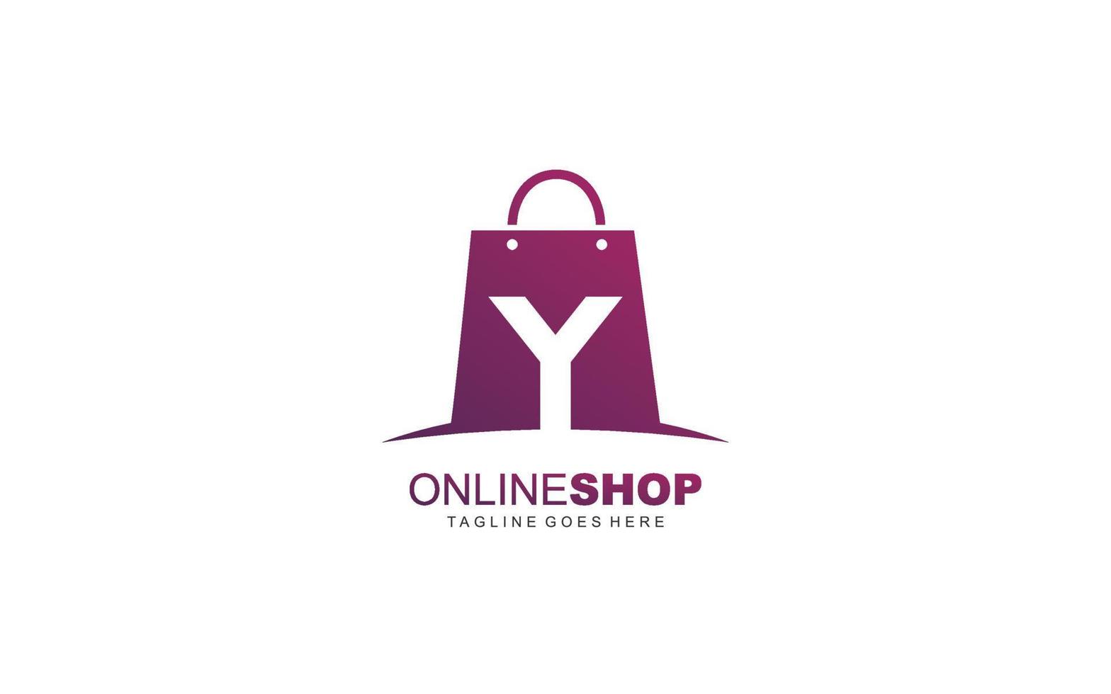 y logo loja online para empresa de branding. ilustração vetorial de modelo de bolsa para sua marca. vetor