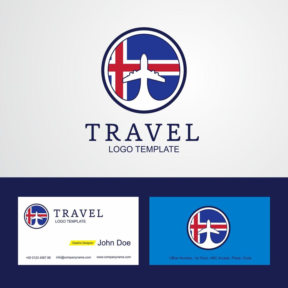 logotipo de bandeira de círculo criativo de viagem islândia e design de cartão de visita vetor