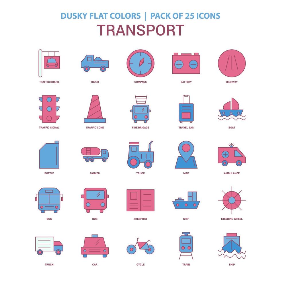 ícone de transporte pacote de ícones vintage 25 de cor plana escura vetor