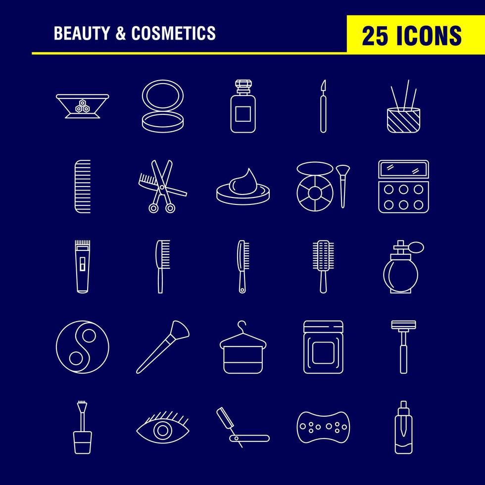 ícone de linha de beleza e cosméticos para impressão na web e kit uxui móvel, como tigela de comida de cozinha beleza maquiagem cosmética em pó pacote de pictograma vetor