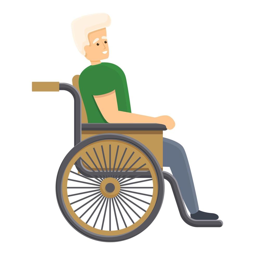 ícone de menino de cadeira de rodas em casa, estilo cartoon vetor