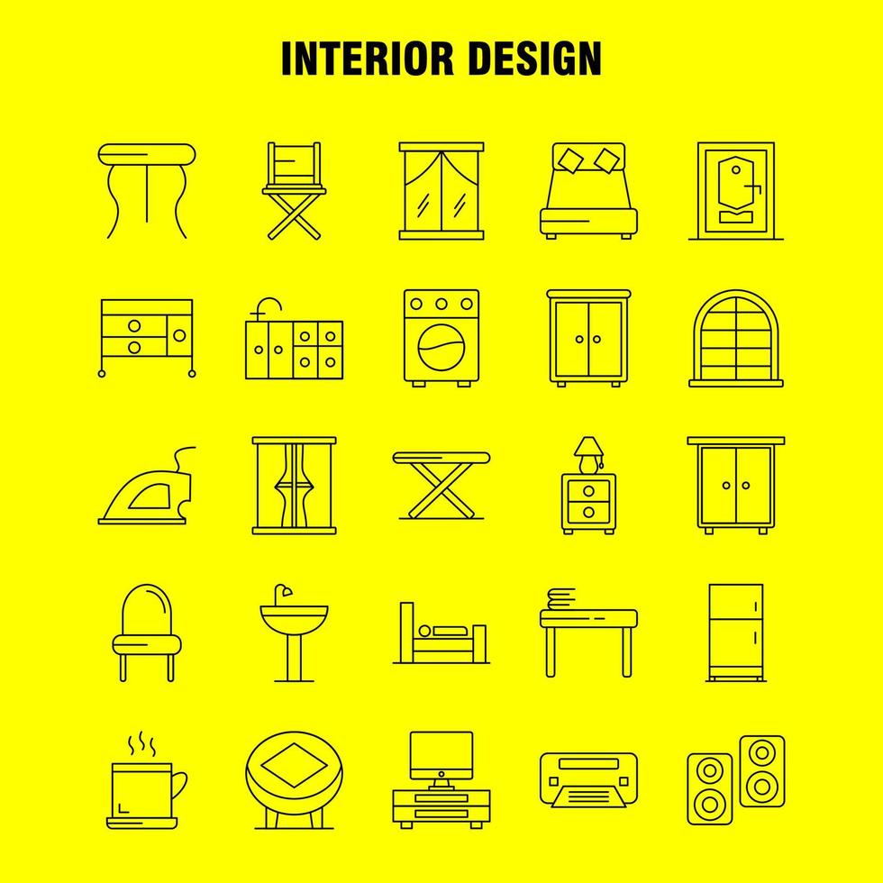 ícones de linha de design de interiores definidos para infográficos kit uxui móvel e design de impressão incluem móveis domésticos lavatório fechadura da porta móveis cozinha conjunto de ícones vetor