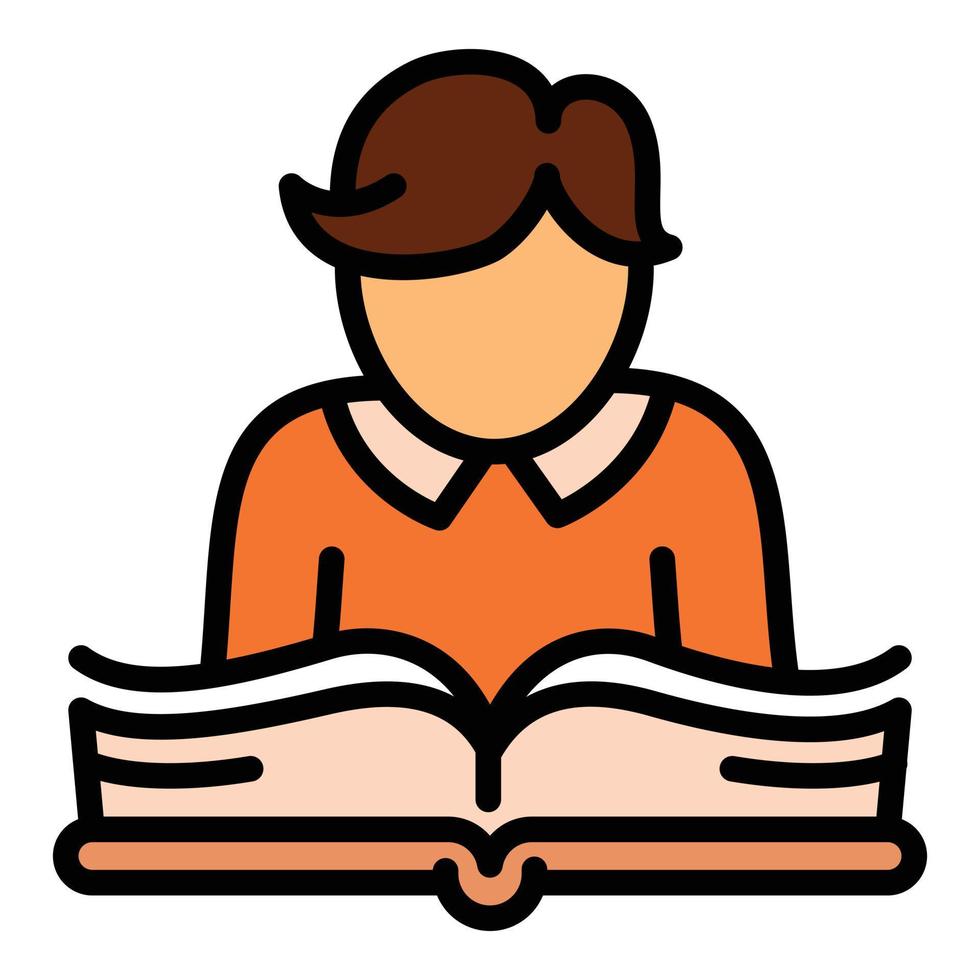 criança lendo ícone de livro, estilo de estrutura de tópicos vetor