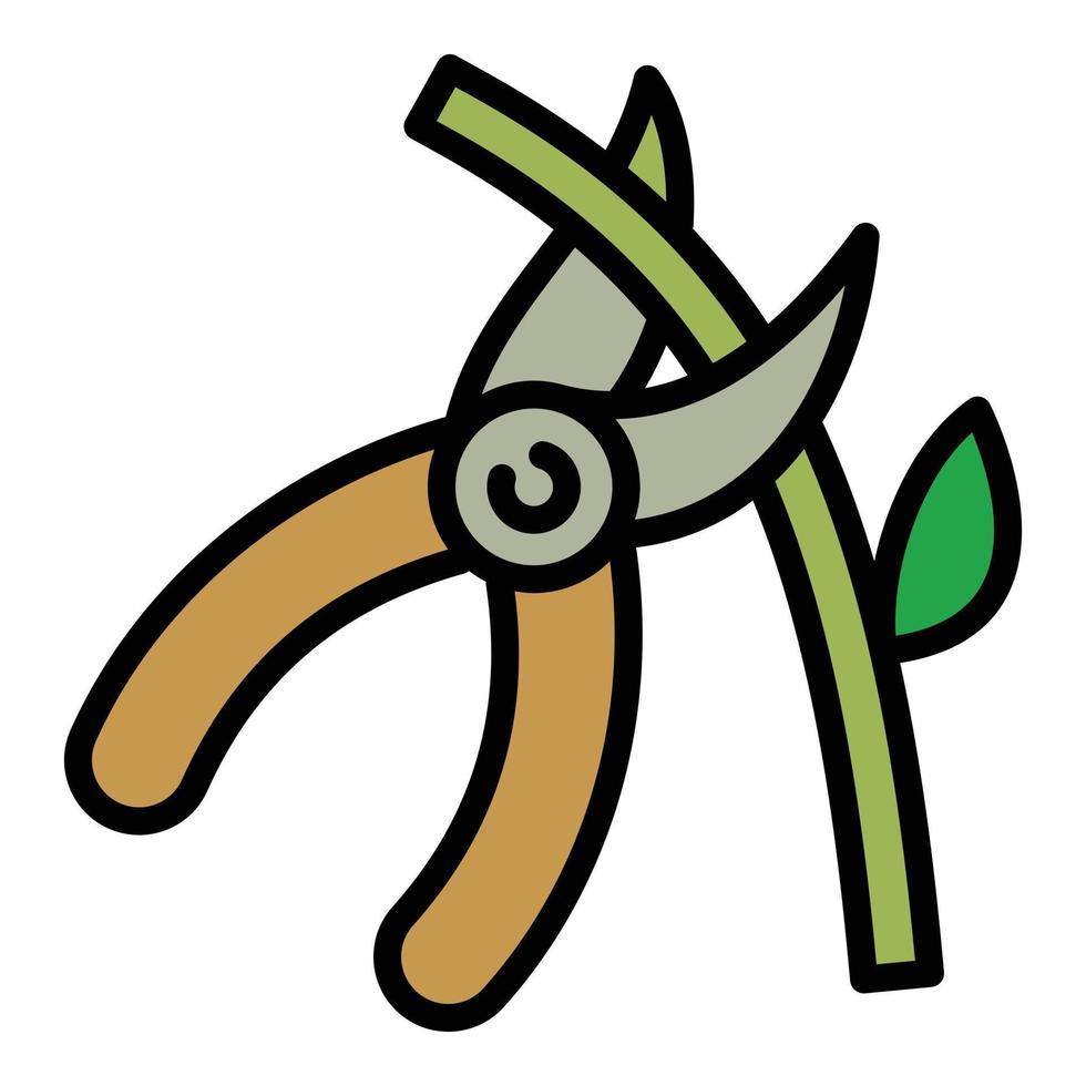 tesouras de poda cortam o ícone da planta, estilo de estrutura de tópicos vetor