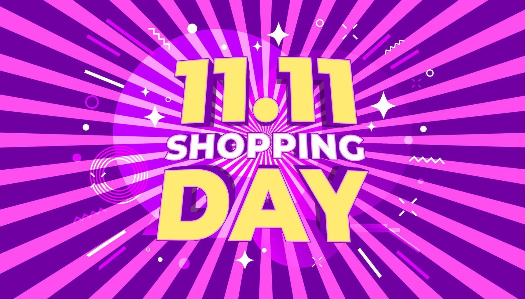11.11 modelo de banner de venda de publicidade. cartaz do dia mundial de vendas de compras globais em fundo roxo. vetor