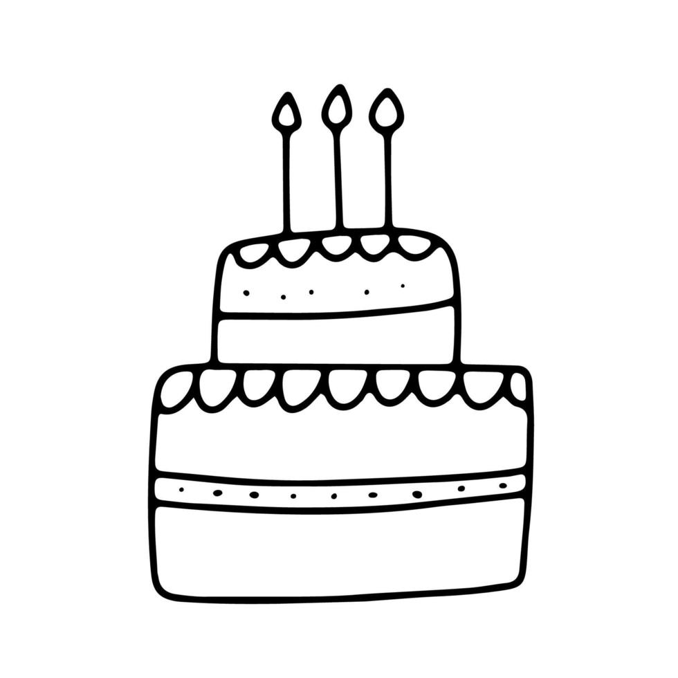 bolo de aniversário engraçado com velas. ilustração vetorial de doodle isolada em branco vetor