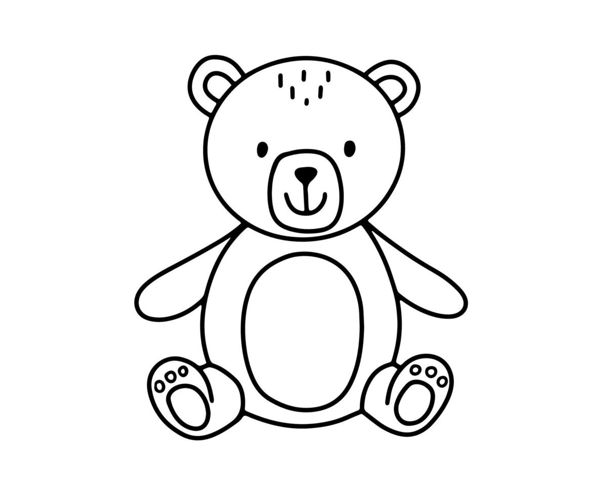 esboço de brinquedo de urso fofo. ilustração de contorno de rabisco vetorial simples vetor