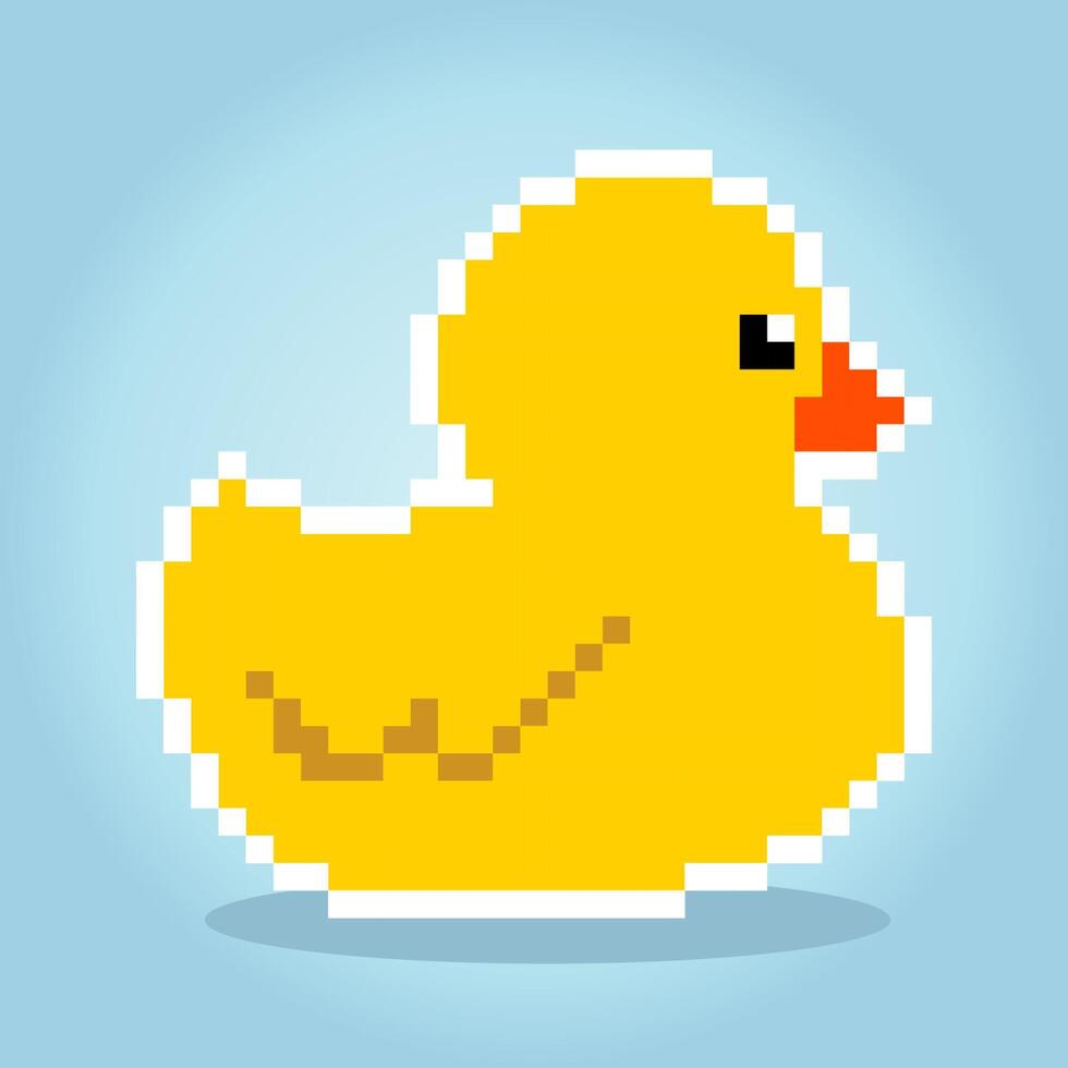 Pixels de pato de borracha de 8 bits. ilustração vetorial de animais vetor