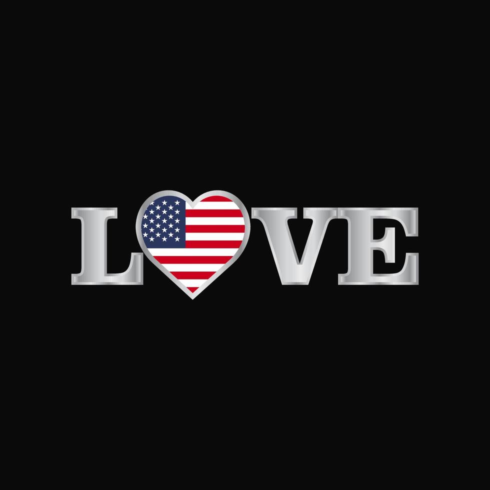 tipografia de amor com vetor de design de bandeira dos estados unidos da américa