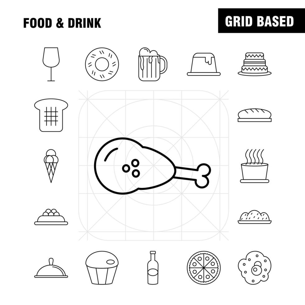 ícone de linha de comida e bebida para impressão na web e kit uxui móvel, como comida de kiwi, comer padaria, pão, comida, bolo, mídia, pictograma, vetor de pacote