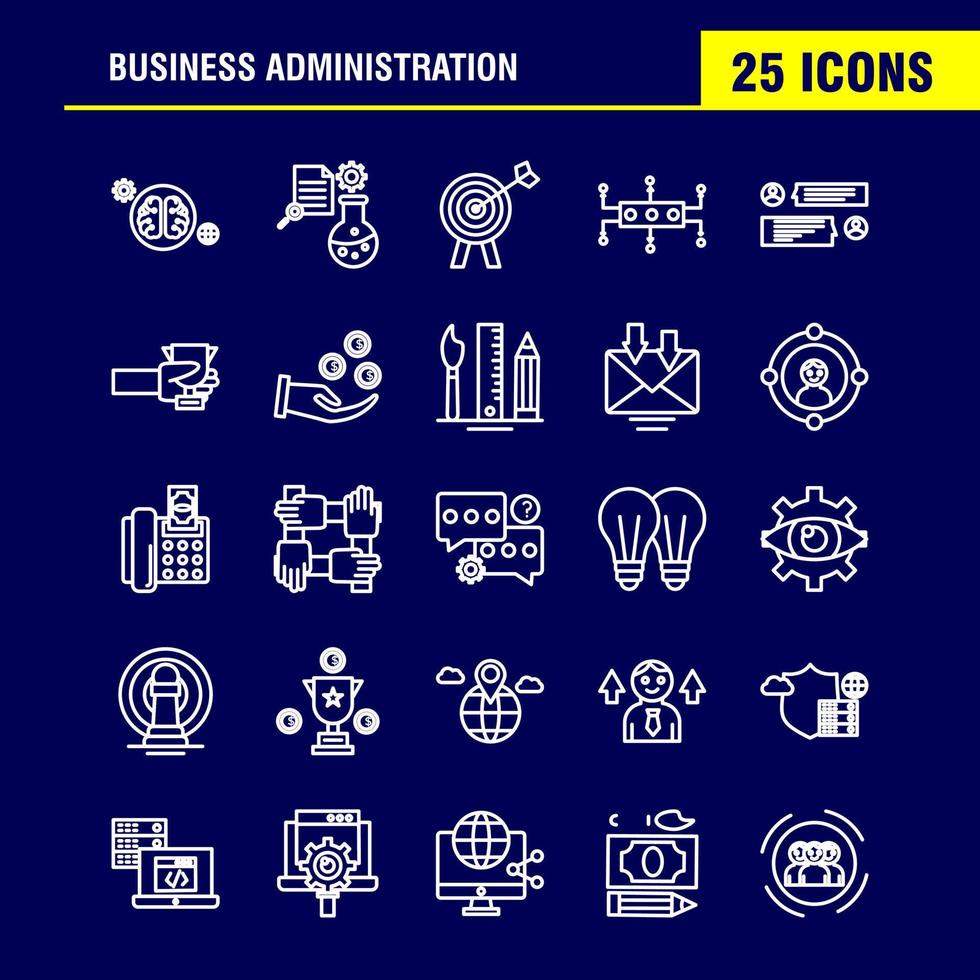 ícones de linha de administração de negócios definidos para kit de uxui móvel de infográficos e design de impressão incluem copo de engrenagem de configuração de mente cerebral coleção de engrenagem de documento químico moderno infográfico logotipo um vetor