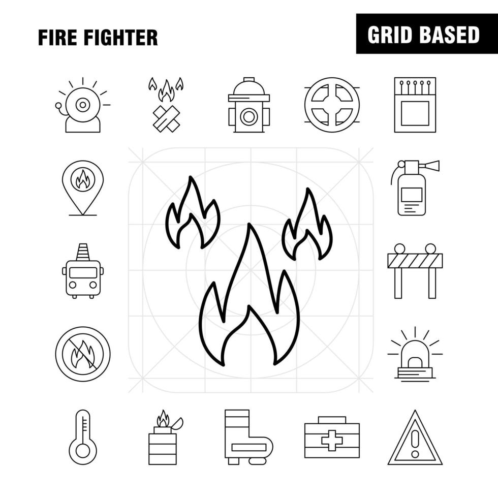 ícone de linha de bombeiro para impressão na web e kit uxui móvel, como fogo de combate a incêndio, placa de barreira de bombeiro, vetor de pacote de pictograma de combate a incêndio