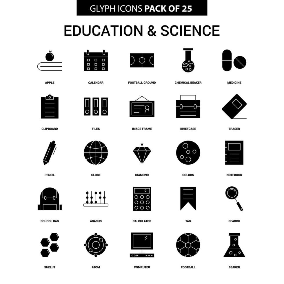 conjunto de ícones vetoriais de glifos de educação e ciência vetor