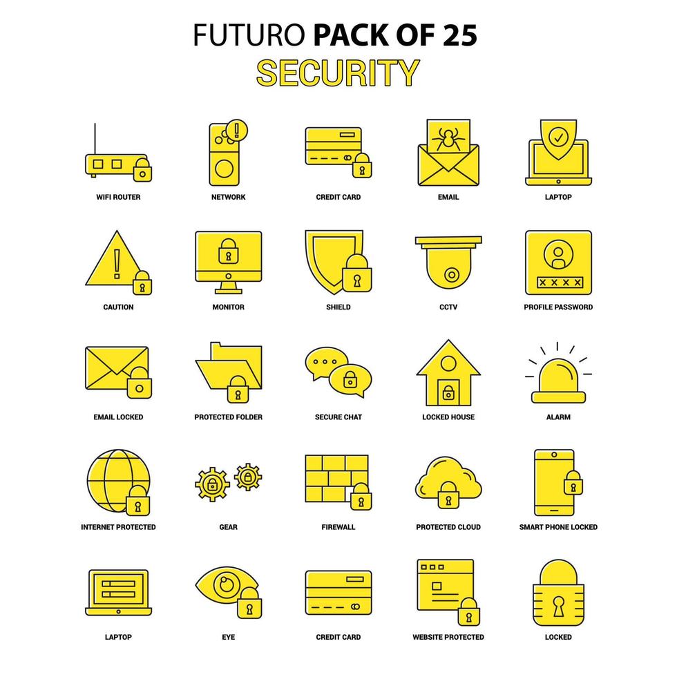 conjunto de ícones de segurança amarelo futuro pacote de ícones de design mais recente vetor