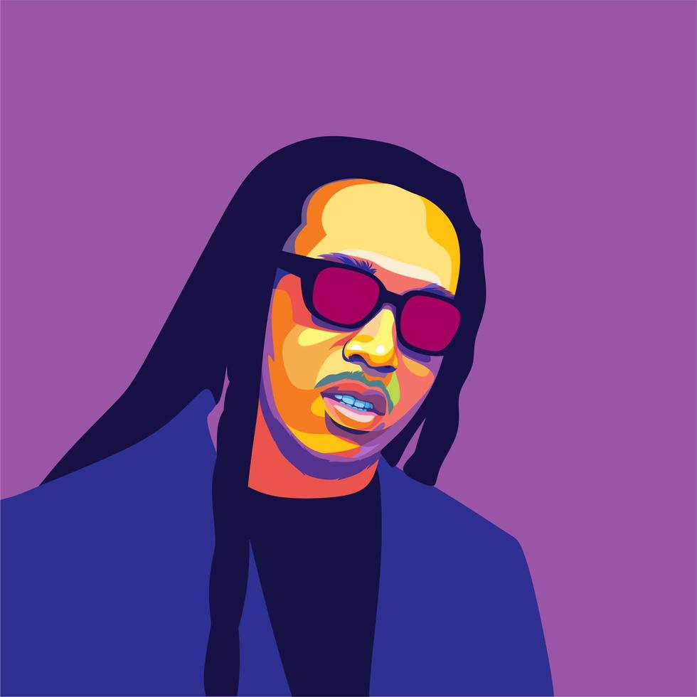 rapper americano de decolagem em vetor de caricatura pop art, estilo isolado