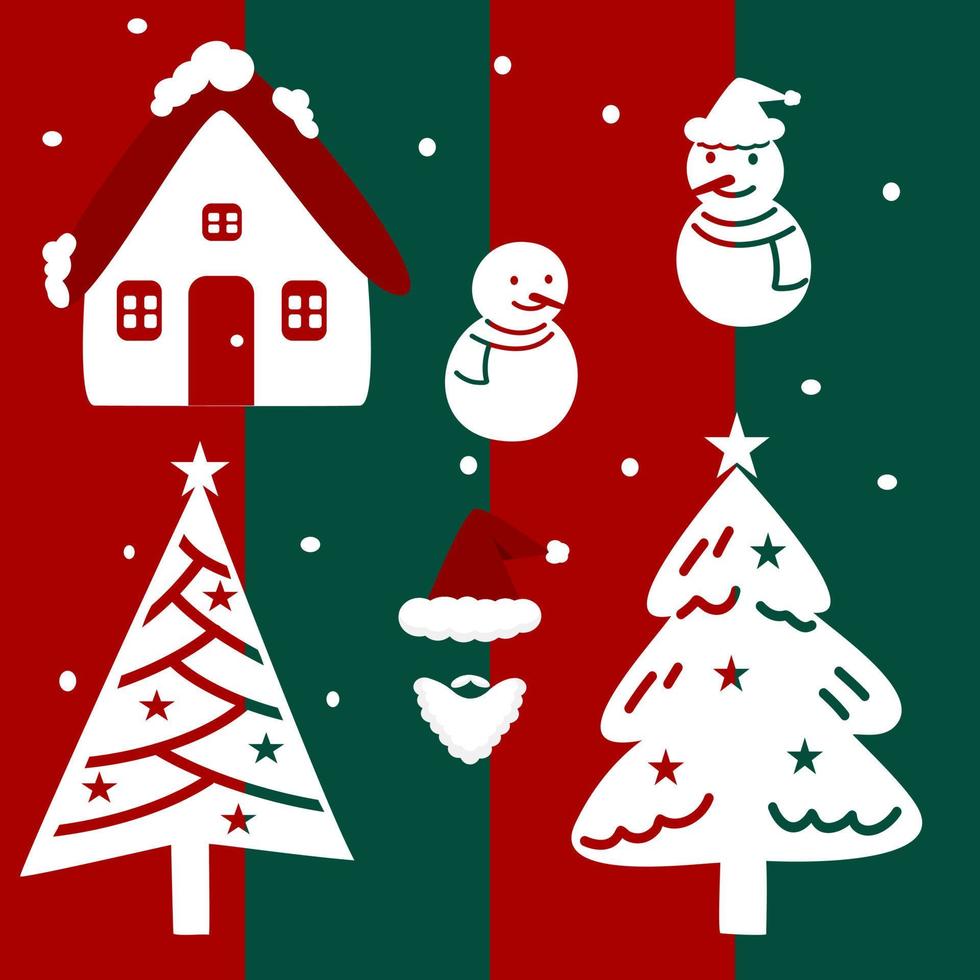 conjunto de silhueta do elemento de natal, boneco de neve de árvores de natal e papai noel. vetor