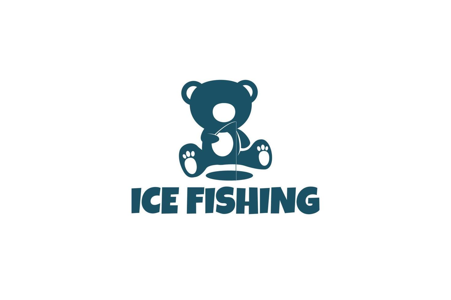 logotipo de pesca no gelo com urso fofo se divertindo com a pesca no gelo. vetor