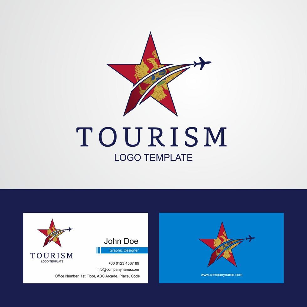 logotipo de estrela criativa de bandeira de montenegro de viagem e design de cartão de visita vetor