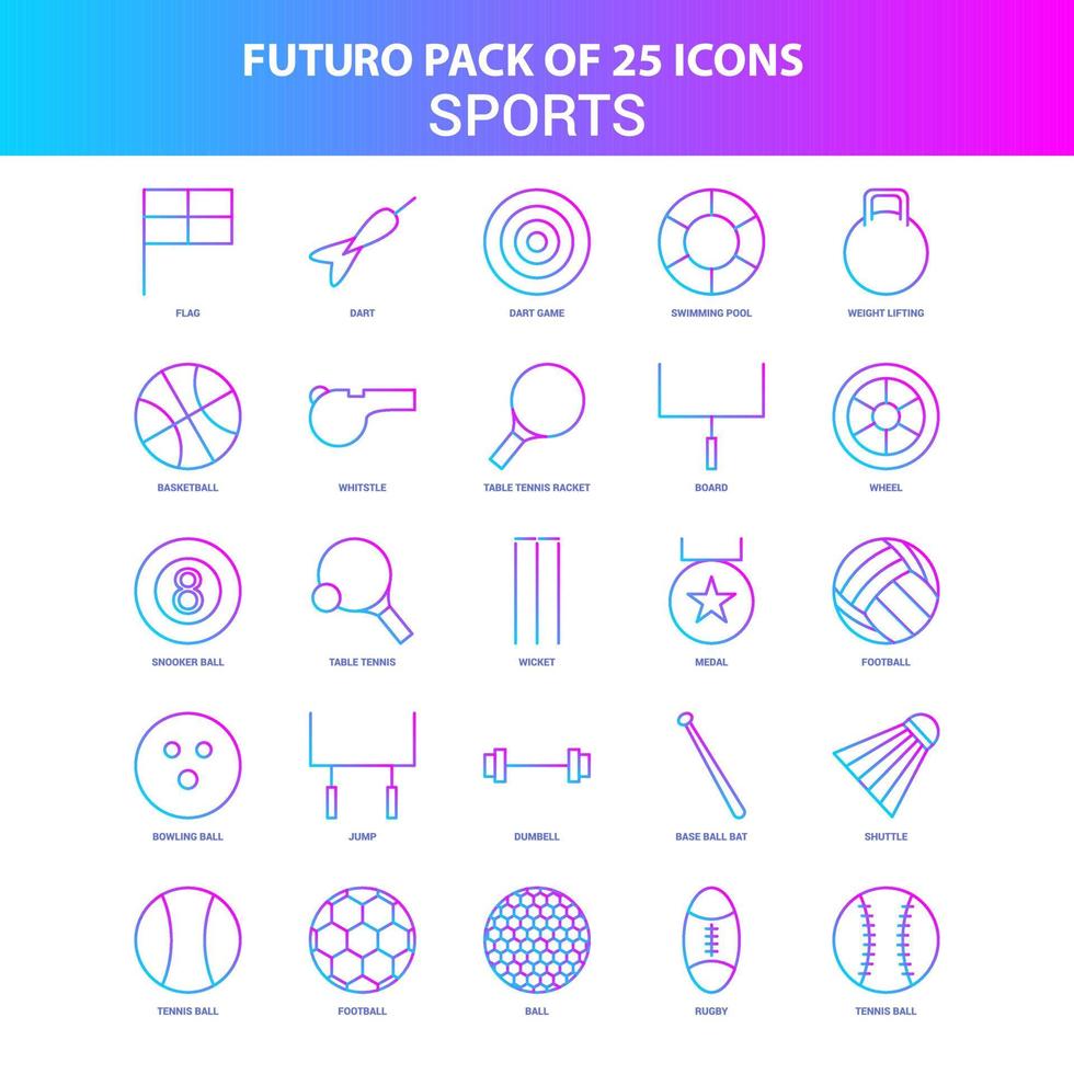 25 pacote de ícones de esportes futuro azul e rosa vetor