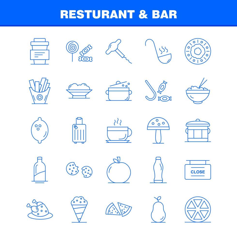 ícone de linha de restaurante e bar para impressão na web e kit uxui móvel, como pizza de pedaço de comida comer refeição de comida batata comer vetor de pacote de pictograma