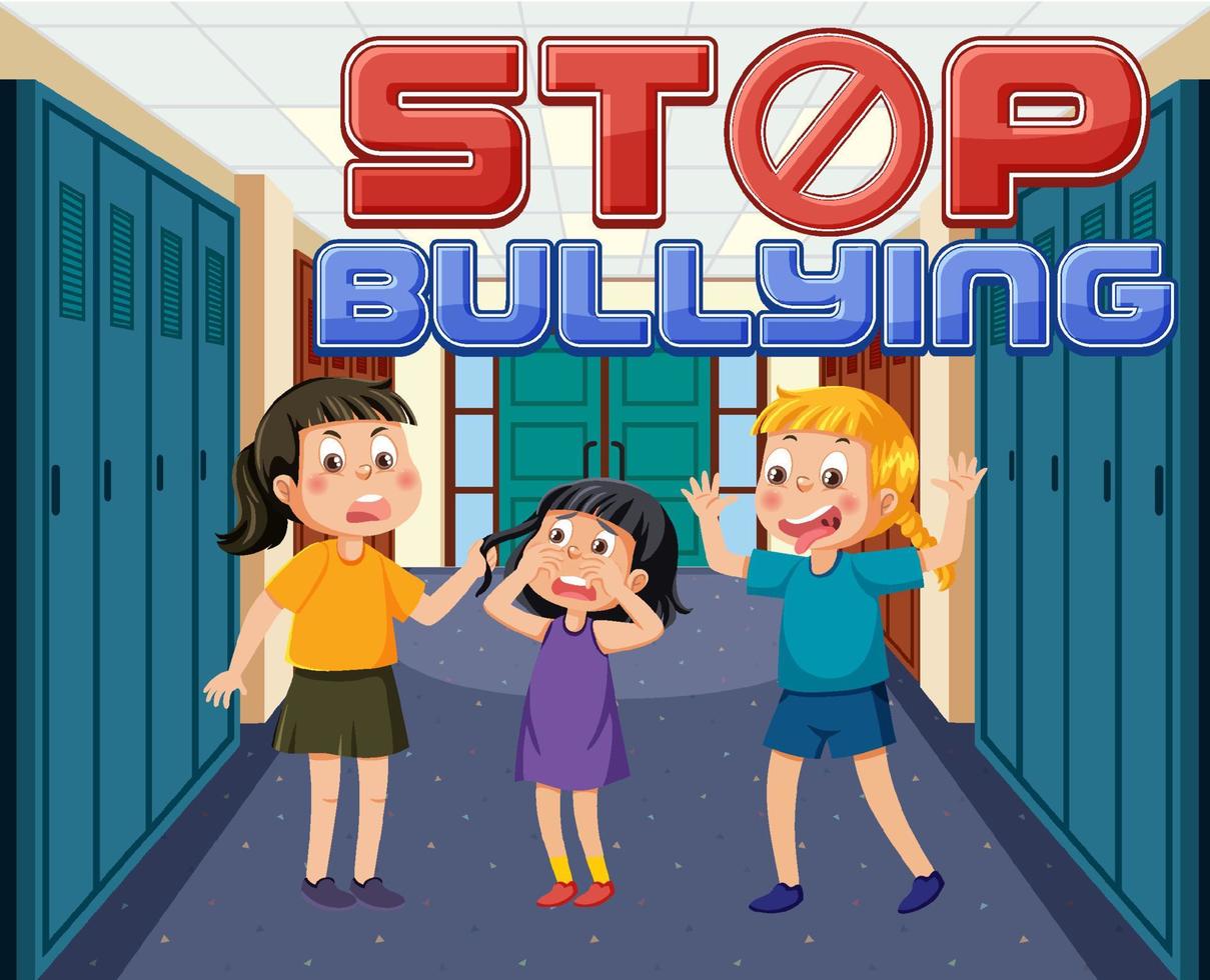 parar de intimidar texto com crianças da escola vetor